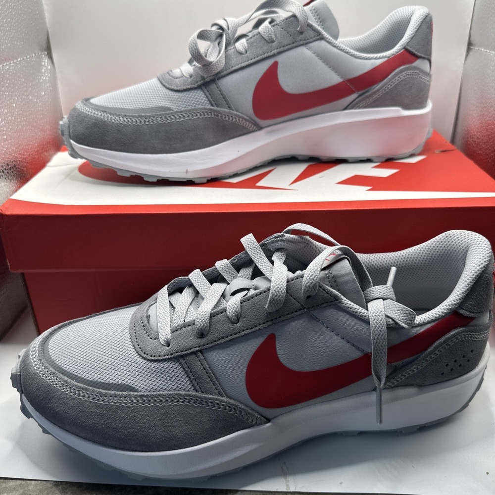 Nike Waffle NAV Mens Size 10 Wolf Grey White  University Red FJ4195-004